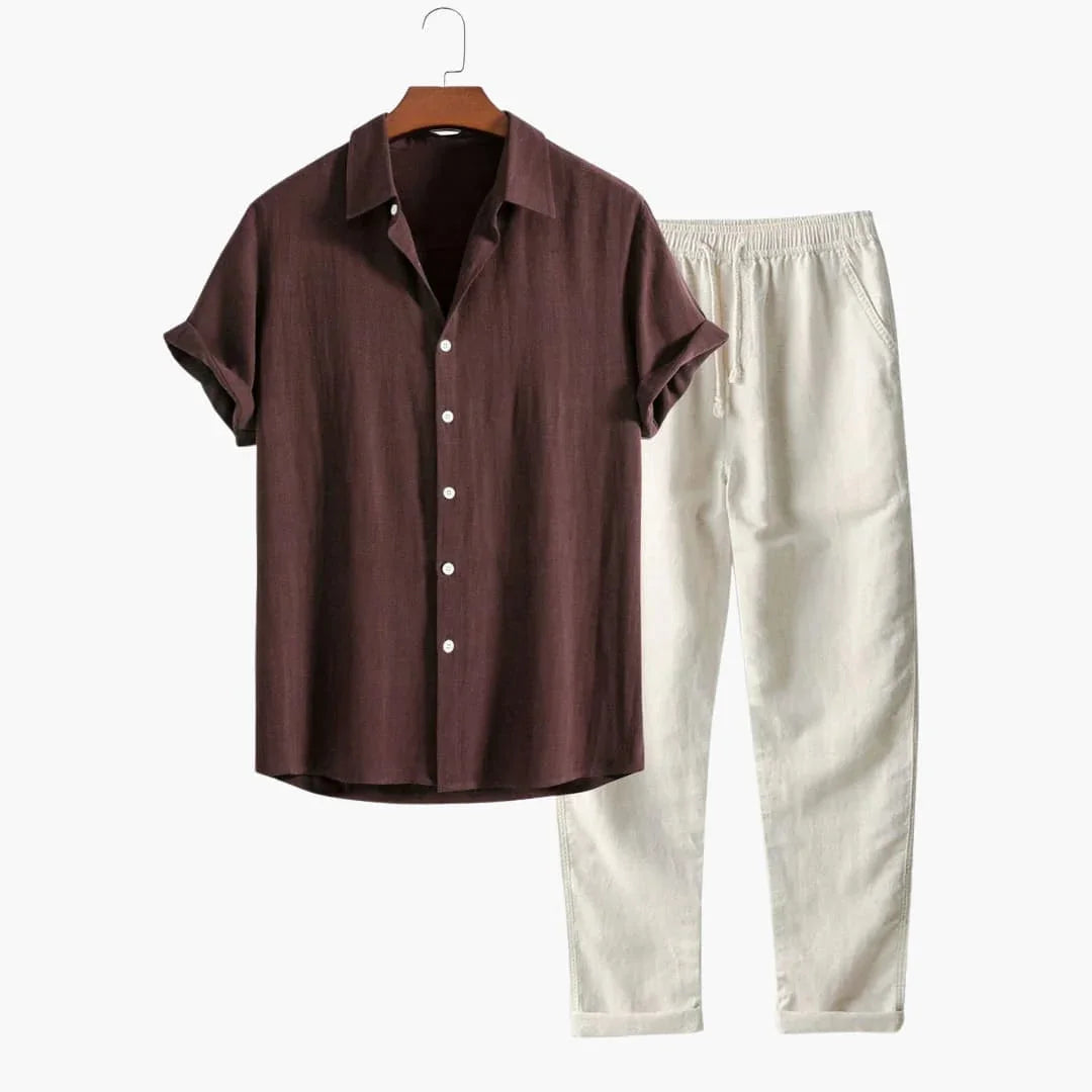 Men's Summer Two-Piece Set with Short-Sleeve Shirt and Tapered Trousers