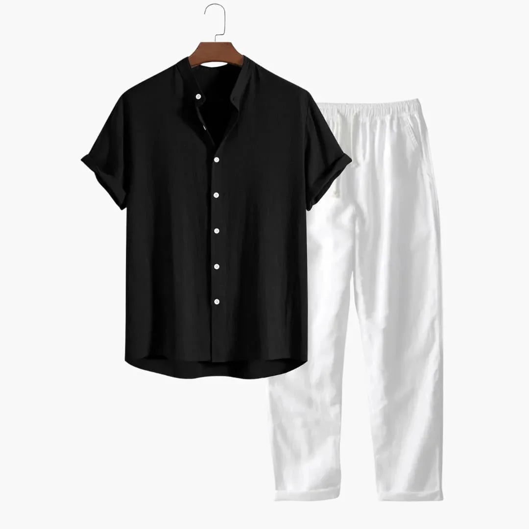 Men's Summer Two-Piece Set with Short-Sleeve Shirt and Tapered Trousers