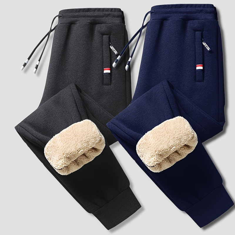 Men's Thermal Trousers - Warm Winter Pants with Drawstring for Sports and Casual Wear