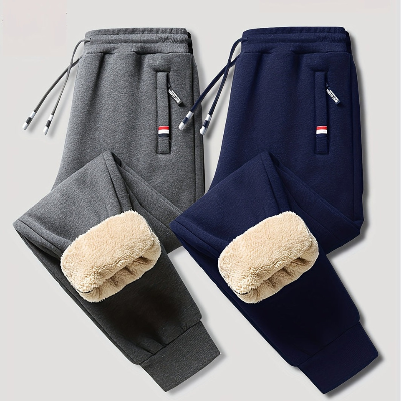 Men's Thermal Trousers - Warm Winter Pants with Drawstring for Sports and Casual Wear