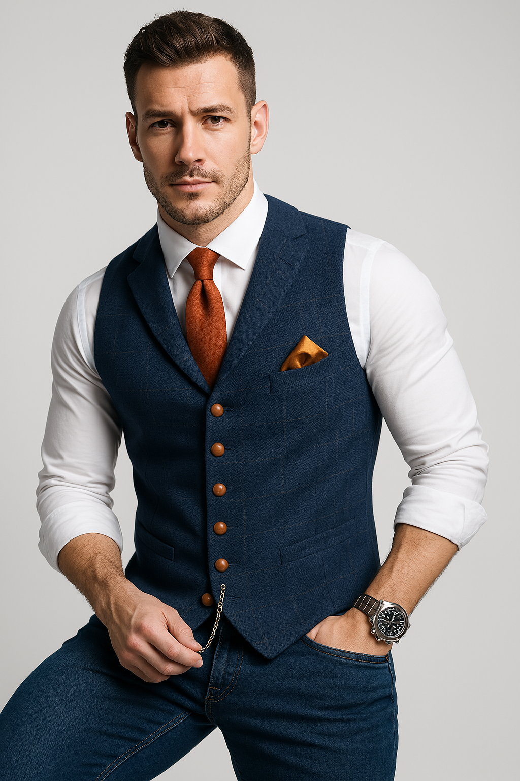Men's Tweed V-Neck Waistcoat