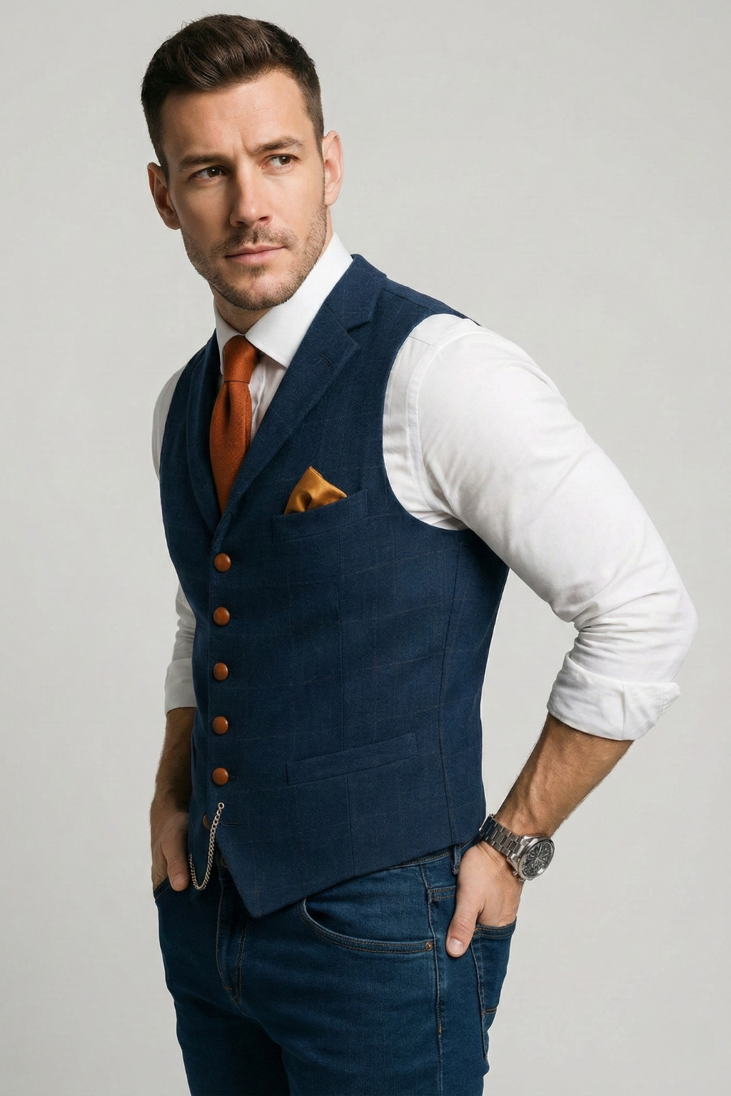 Men's Tweed V-Neck Waistcoat