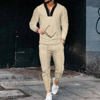 Men's Two-Piece Casual Set with Zip Top and Trousers