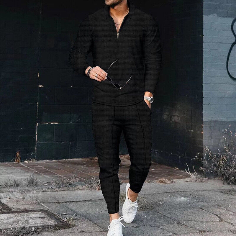Men's Two-Piece Casual Set with Zip Top and Trousers