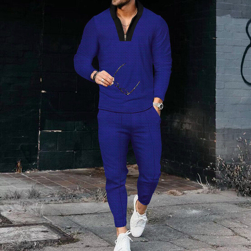 Men's Two-Piece Casual Set with Zip Top and Trousers