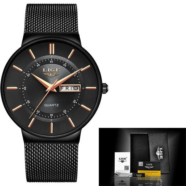 Men's Ultra-Thin Waterproof Stainless Steel Quartz Watch – Elegant Sports Watch with Date Display