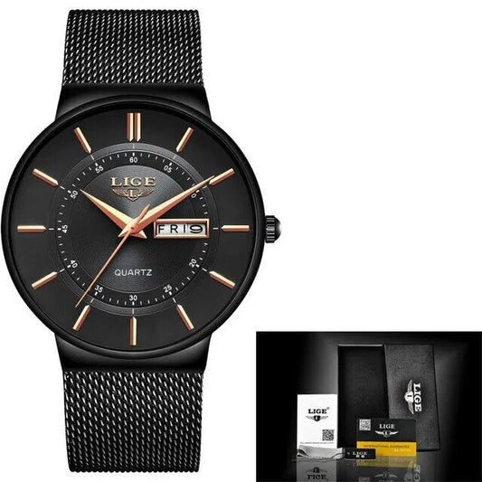Men's Ultra-Thin Waterproof Stainless Steel Quartz Watch – Elegant Sports Watch with Date Display