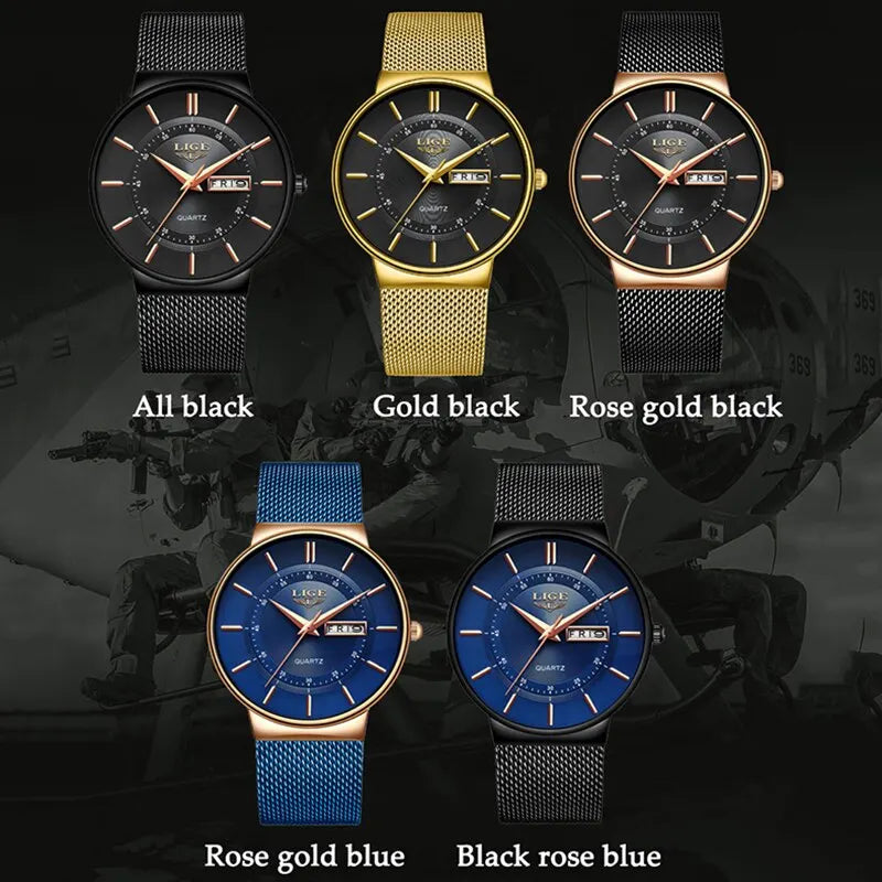 Men's Ultra-Thin Waterproof Stainless Steel Quartz Watch – Elegant Sports Watch with Date Display