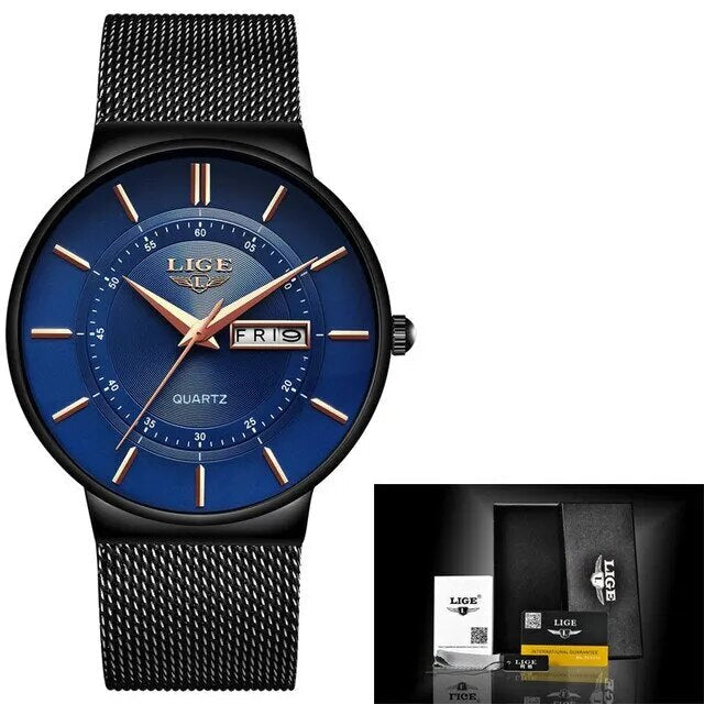 Men's Ultra-Thin Waterproof Stainless Steel Quartz Watch – Elegant Sports Watch with Date Display