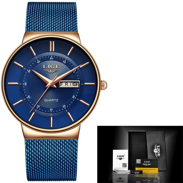 Men's Ultra-Thin Waterproof Stainless Steel Quartz Watch – Elegant Sports Watch with Date Display