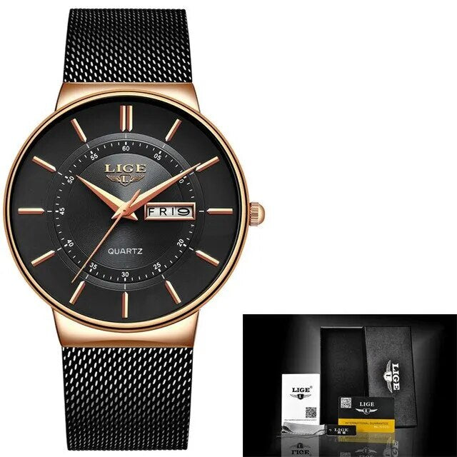 Men's Ultra-Thin Waterproof Stainless Steel Quartz Watch – Elegant Sports Watch with Date Display