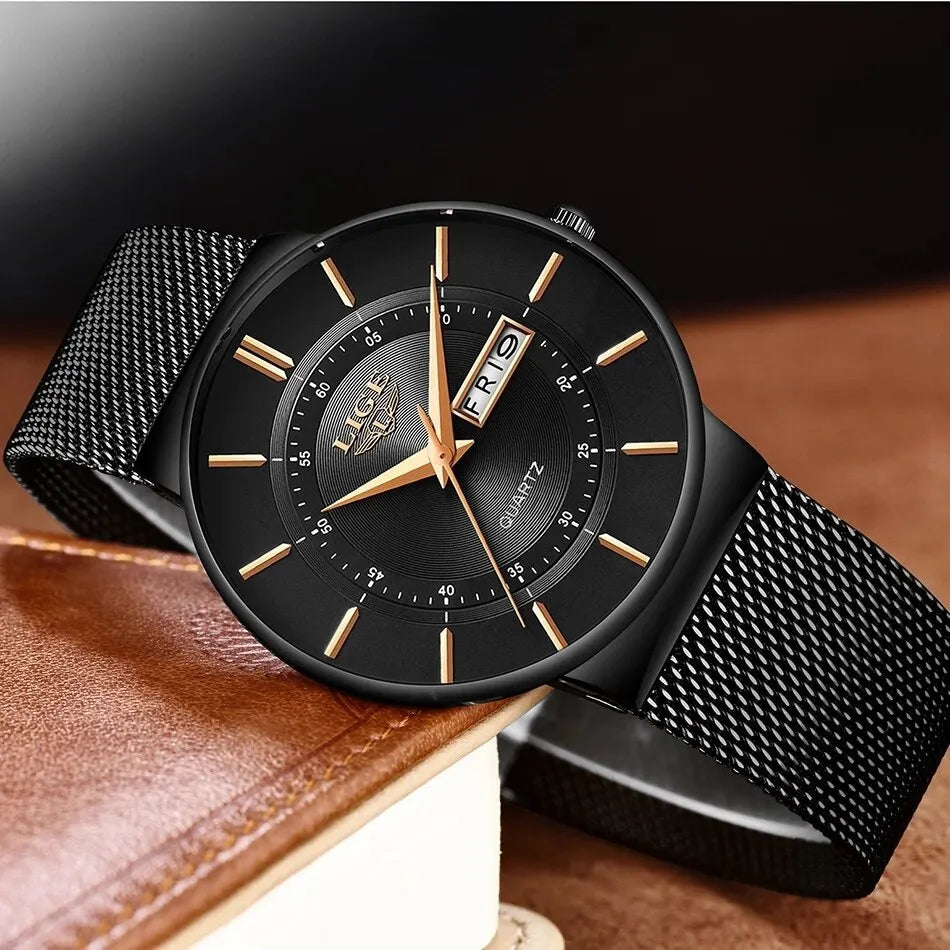 Men's Ultra-Thin Waterproof Stainless Steel Quartz Watch – Elegant Sports Watch with Date Display