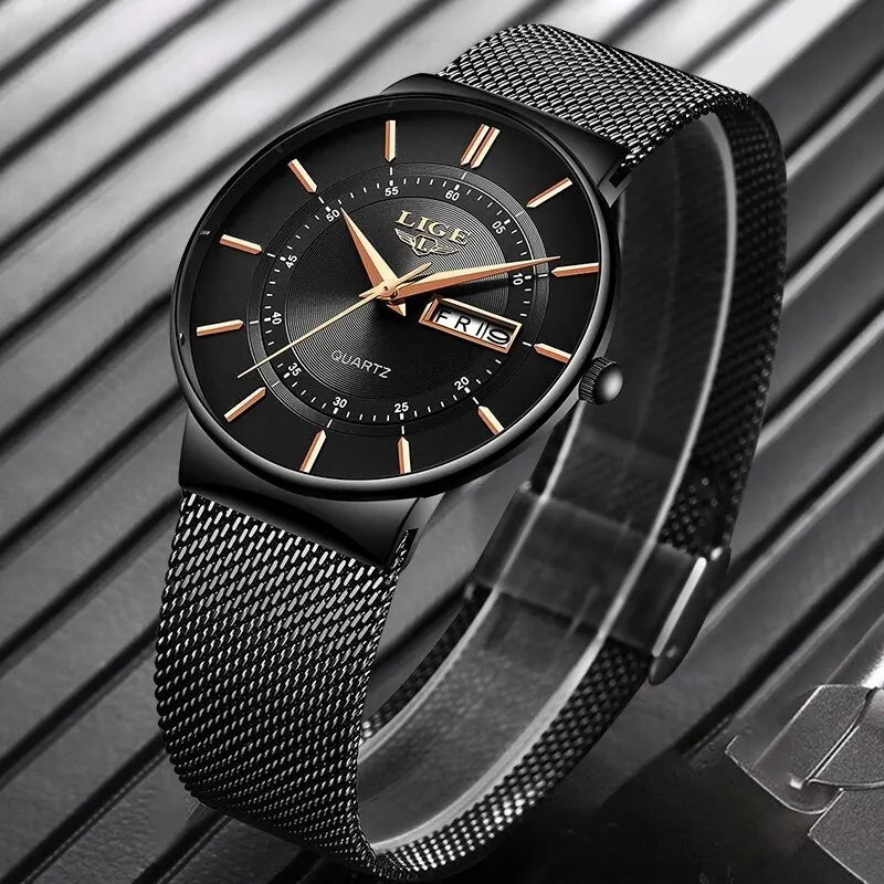 Men's Ultra-Thin Waterproof Stainless Steel Quartz Watch – Elegant Sports Watch with Date Display