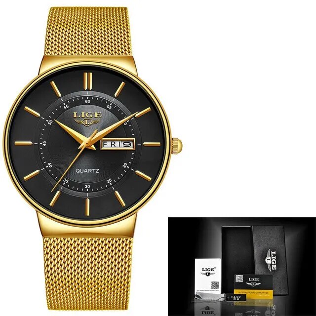 Men's Ultra-Thin Waterproof Stainless Steel Quartz Watch with Date Display