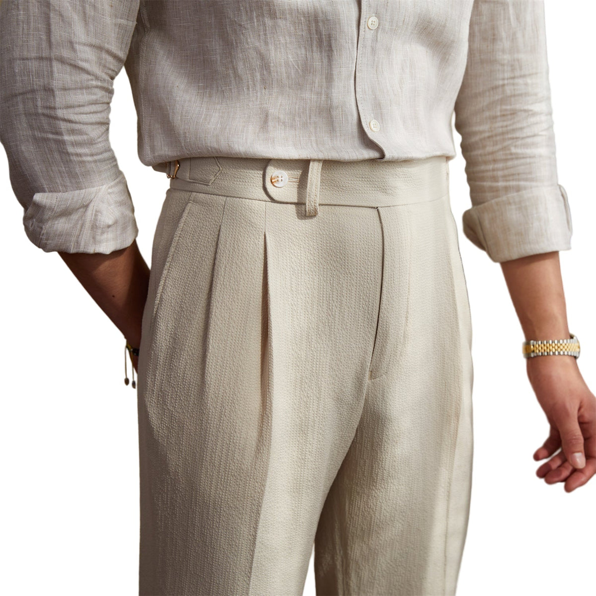 Men's Vintage High-Waisted Straight-Leg Trousers