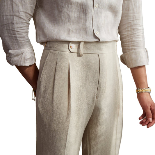 Men's Vintage High-Waisted Straight-Leg Trousers