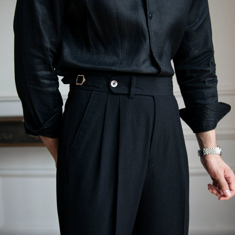 Men's Vintage High-Waisted Straight-Leg Trousers