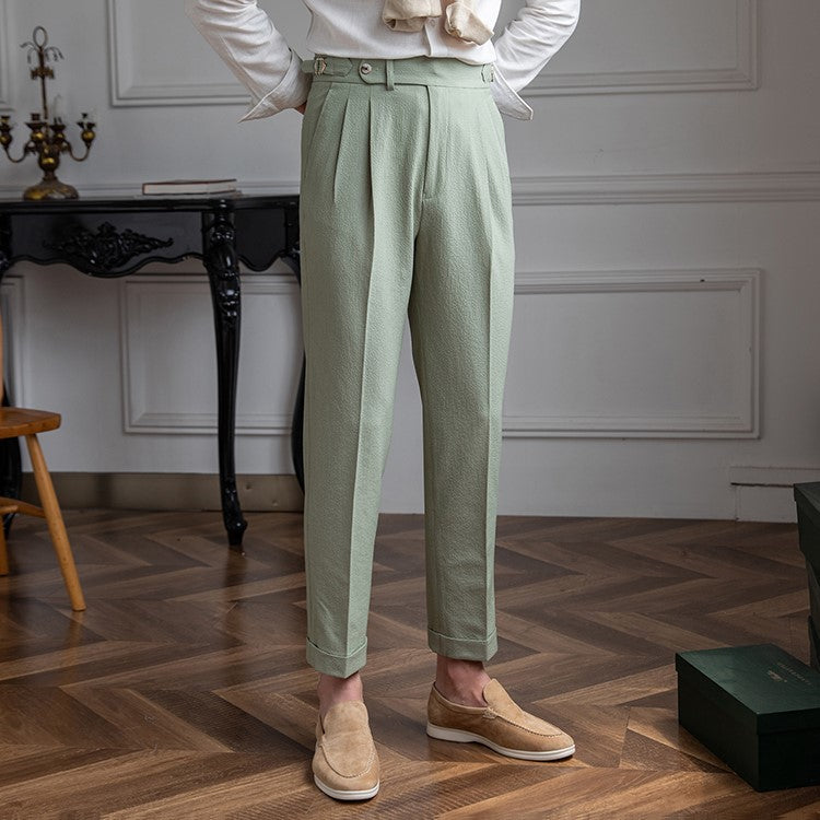 Men's Vintage High-Waisted Straight-Leg Trousers