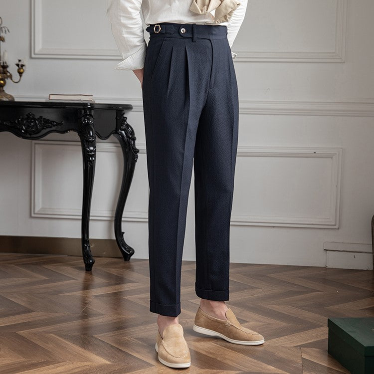 Men's Vintage High-Waisted Straight-Leg Trousers