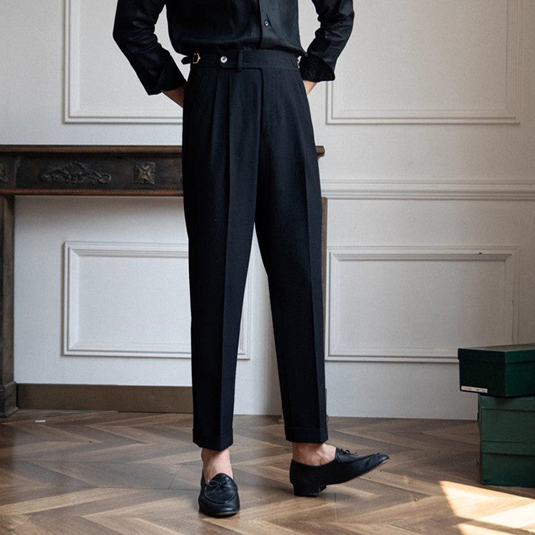 Men's Vintage High-Waisted Straight-Leg Trousers