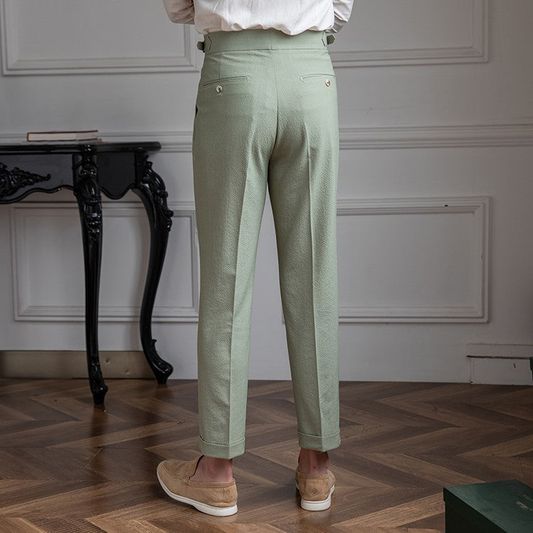 Men's Vintage High-Waisted Straight-Leg Trousers