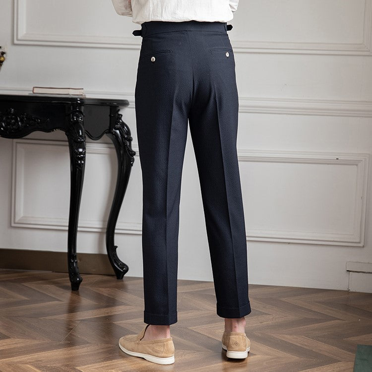 Men's Vintage High-Waisted Straight-Leg Trousers