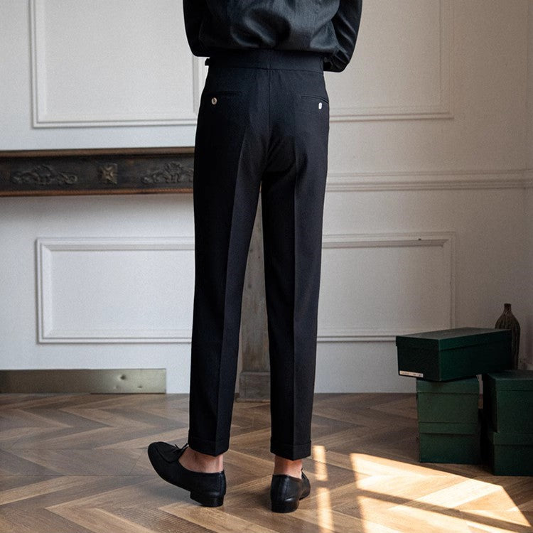 Men's Vintage High-Waisted Straight-Leg Trousers