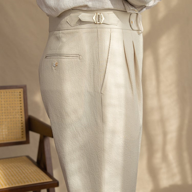 Men's Vintage High-Waisted Straight-Leg Trousers