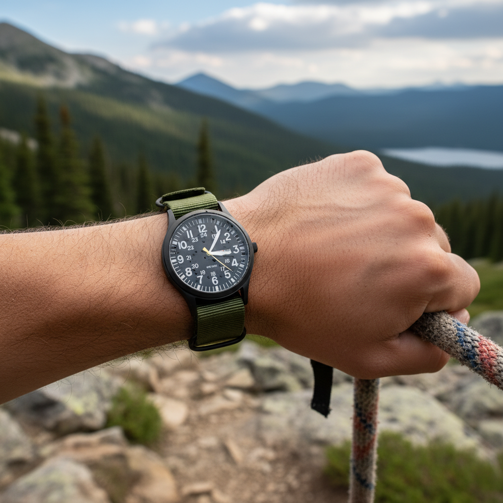 Men's Waterproof & Scratch-Resistant Outdoor Watch with Stainless Steel Case and Nylon Strap