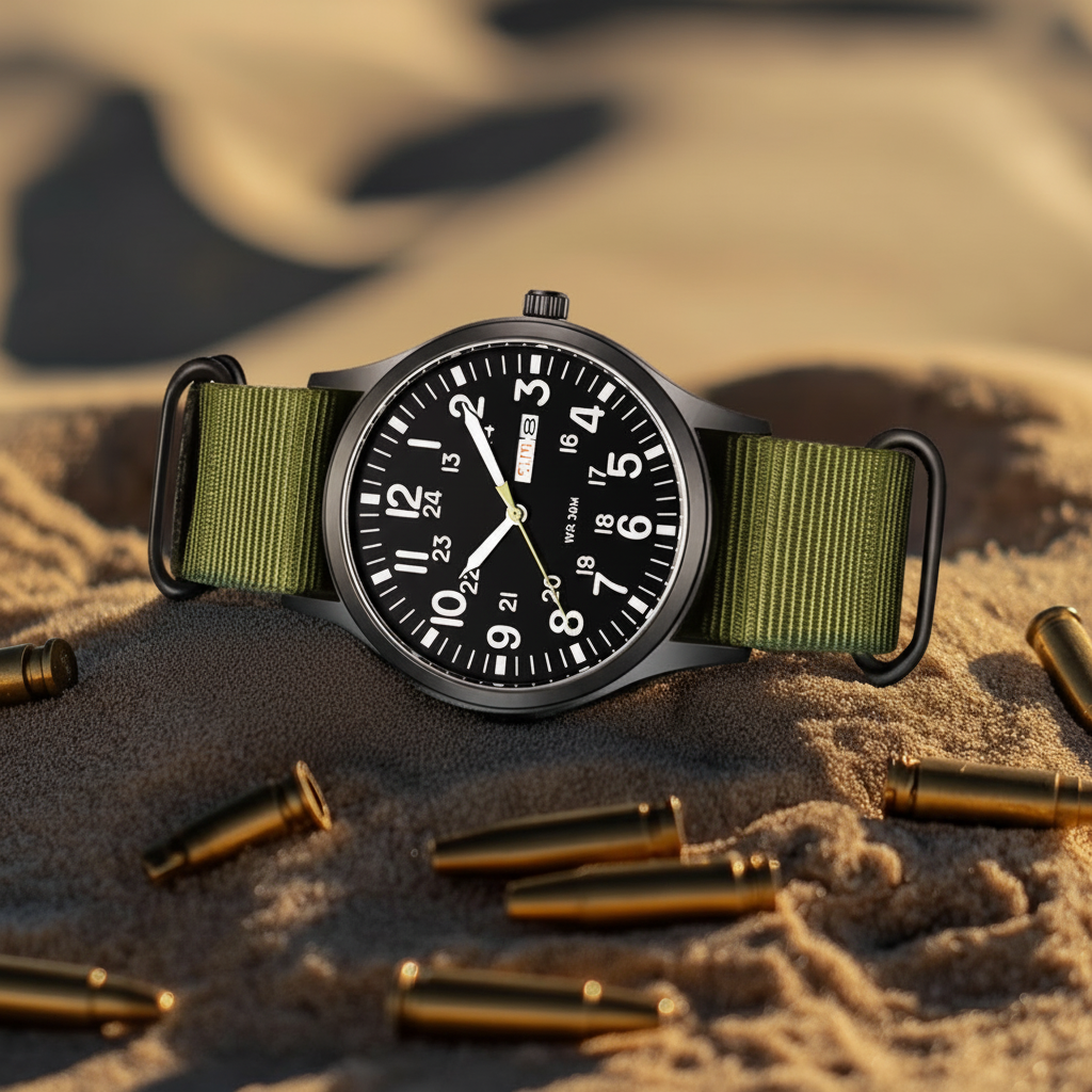 Men's Waterproof & Scratch-Resistant Outdoor Watch with Stainless Steel Case and Nylon Strap