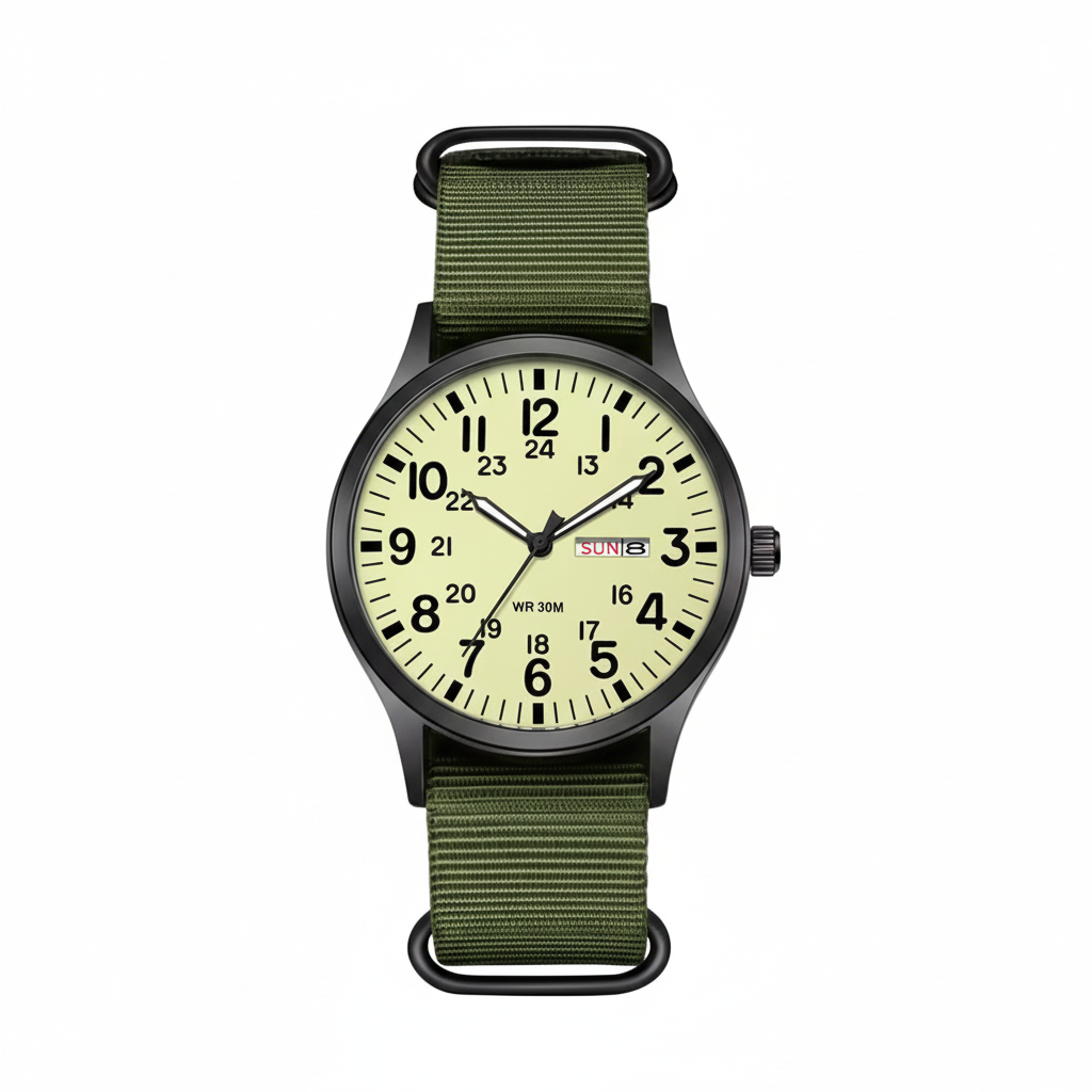 Men's Waterproof & Scratch-Resistant Outdoor Watch with Stainless Steel Case and Nylon Strap