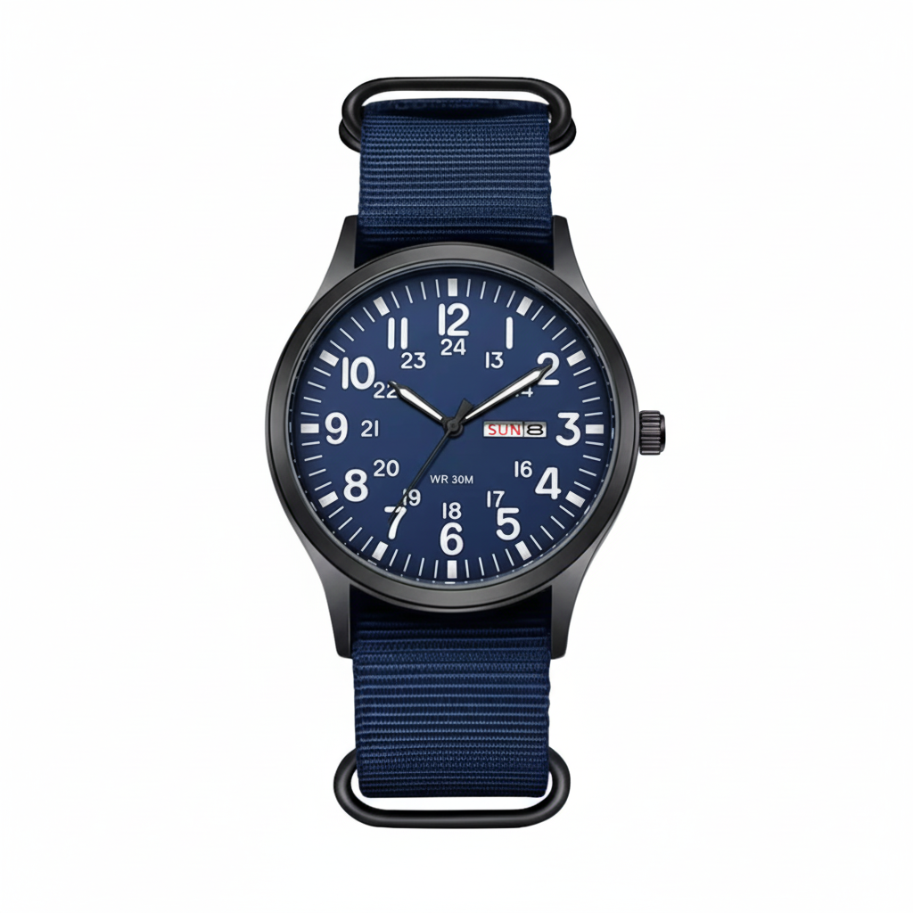 Men's Waterproof & Scratch-Resistant Outdoor Watch with Stainless Steel Case and Nylon Strap