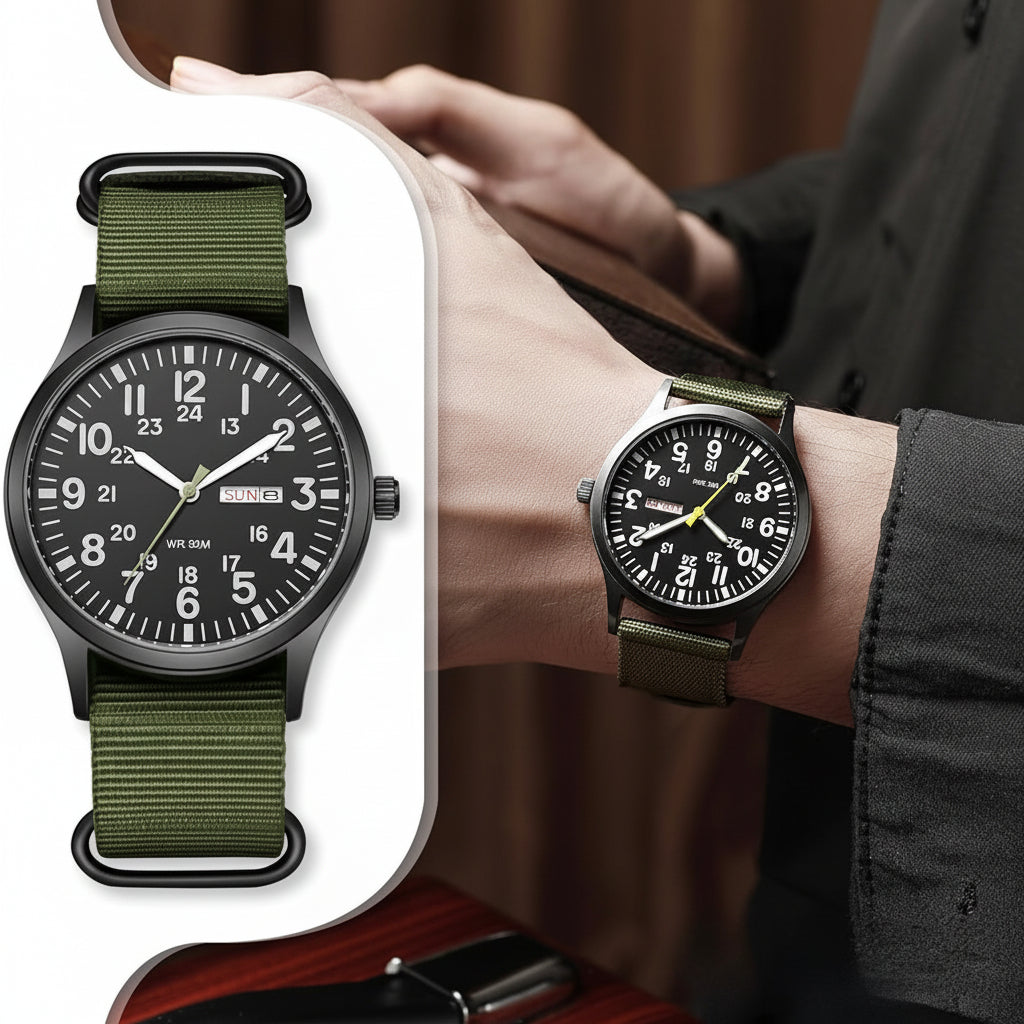 Men's Waterproof & Scratch-Resistant Outdoor Watch with Stainless Steel Case and Nylon Strap