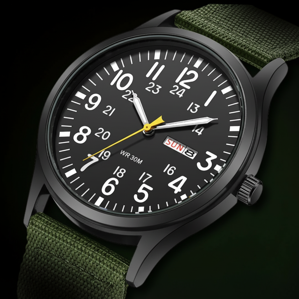 Men's Waterproof & Scratch-Resistant Outdoor Watch with Stainless Steel Case and Nylon Strap