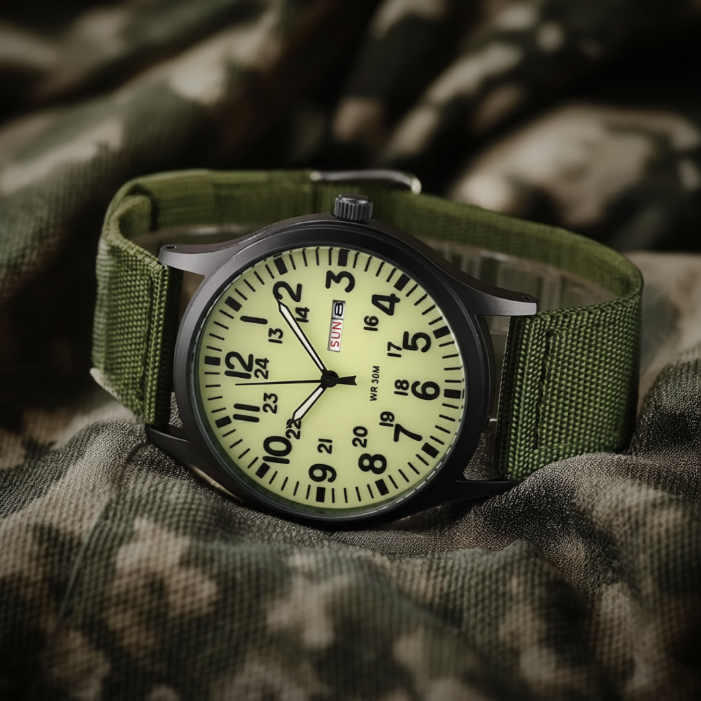 Men's Waterproof & Scratch-Resistant Outdoor Watch with Stainless Steel Case and Nylon Strap
