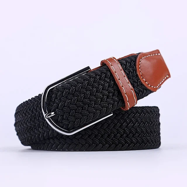 Men's Woven Elastic Belt with D-Ring Buckle