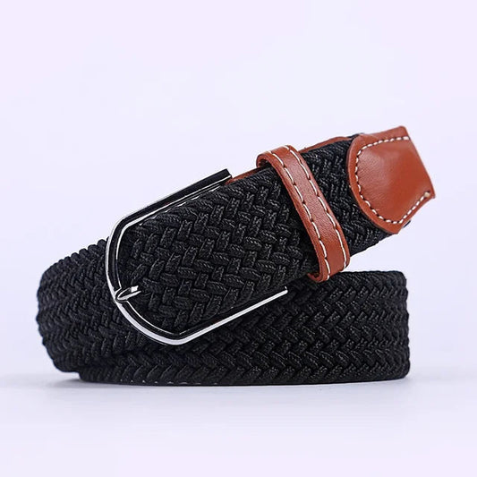 Men's Woven Elastic Belt with D-Ring Buckle