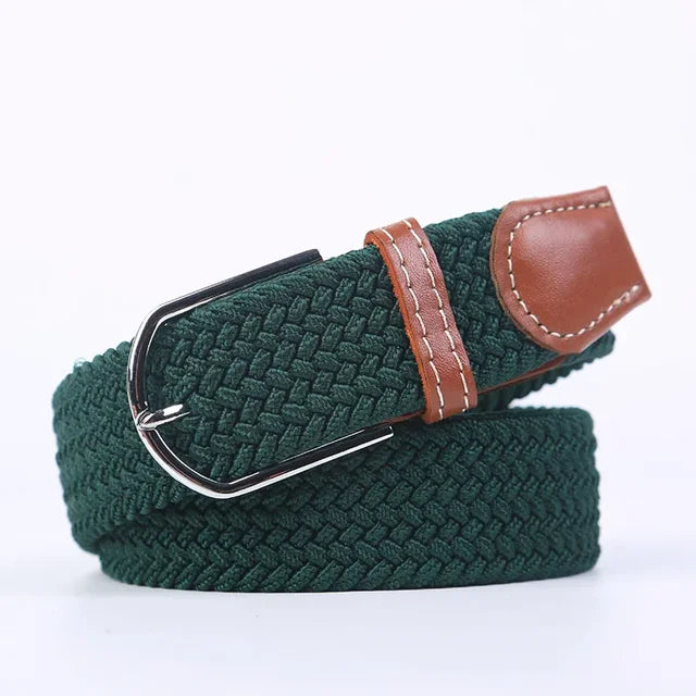 Men's Woven Elastic Belt with D-Ring Buckle