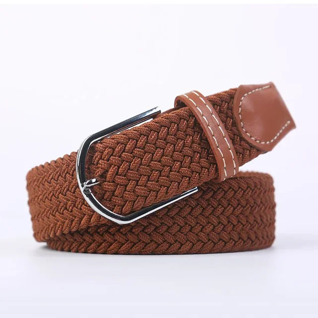 Men's Woven Elastic Belt with D-Ring Buckle