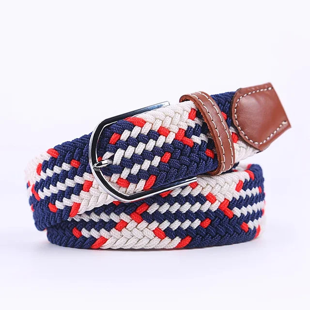 Men's Woven Elastic Belt with D-Ring Buckle