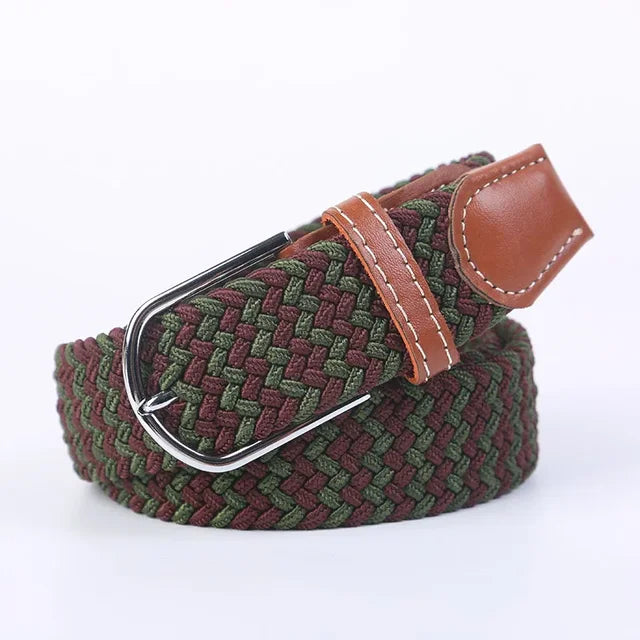 Men's Woven Elastic Belt with D-Ring Buckle