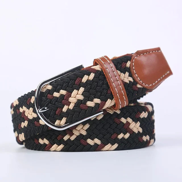 Men's Woven Elastic Belt with D-Ring Buckle