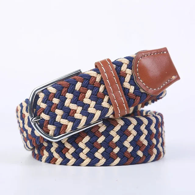 Men's Woven Elastic Belt with D-Ring Buckle