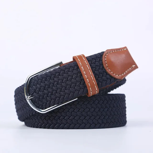 Men's Woven Elastic Belt with D-Ring Buckle