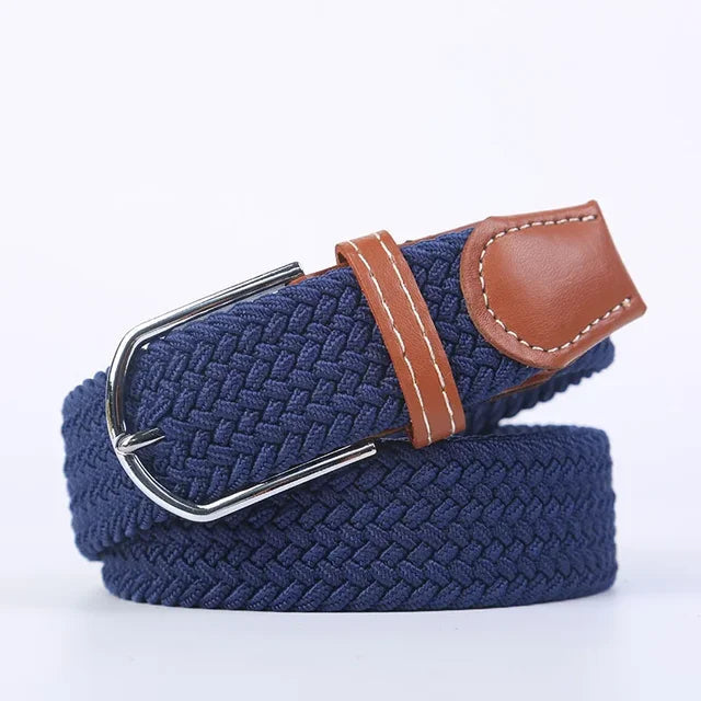 Men's Woven Elastic Belt with D-Ring Buckle