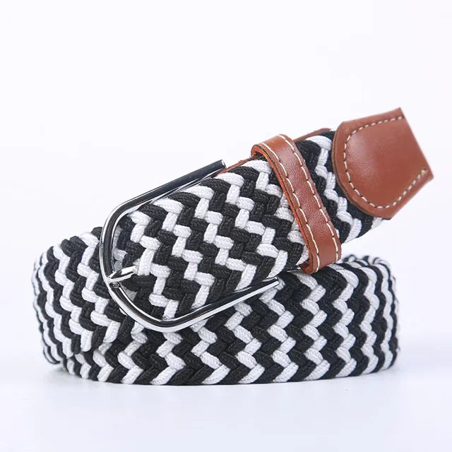 Men's Woven Elastic Belt with D-Ring Buckle