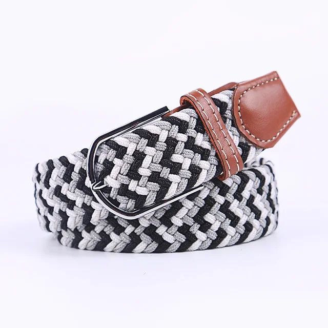 Men's Woven Elastic Belt with D-Ring Buckle