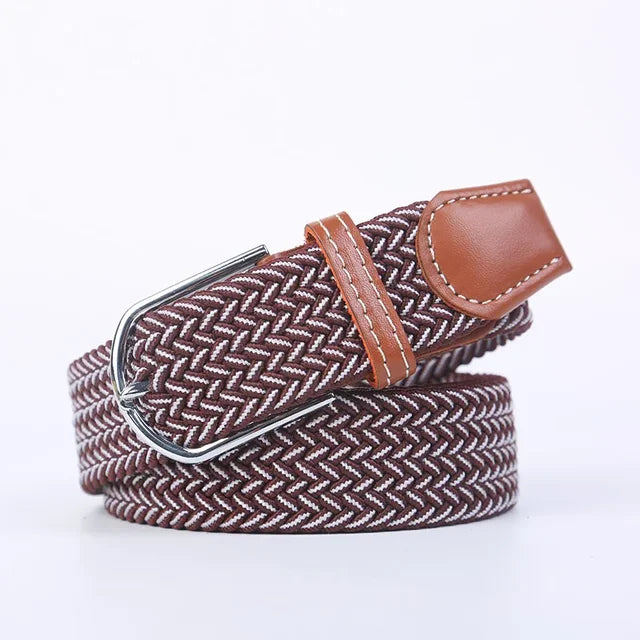 Men's Woven Elastic Belt with D-Ring Buckle