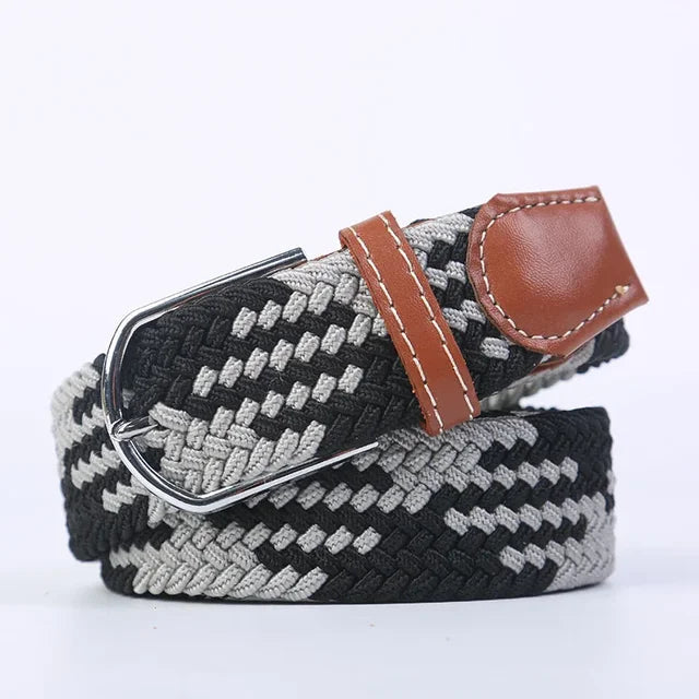 Men's Woven Elastic Belt with D-Ring Buckle