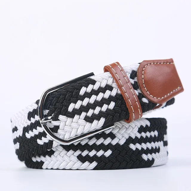 Men's Woven Elastic Belt with D-Ring Buckle